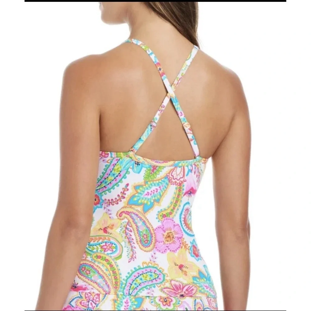 Bleu Rod Beattie High Neck‎ Tankini Top White Floral